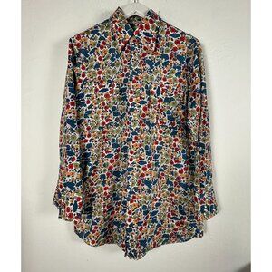 Vintage Lee Mens Western Floral Shirt Extra Long Tail Pearl Snap Hippie Red Blue
